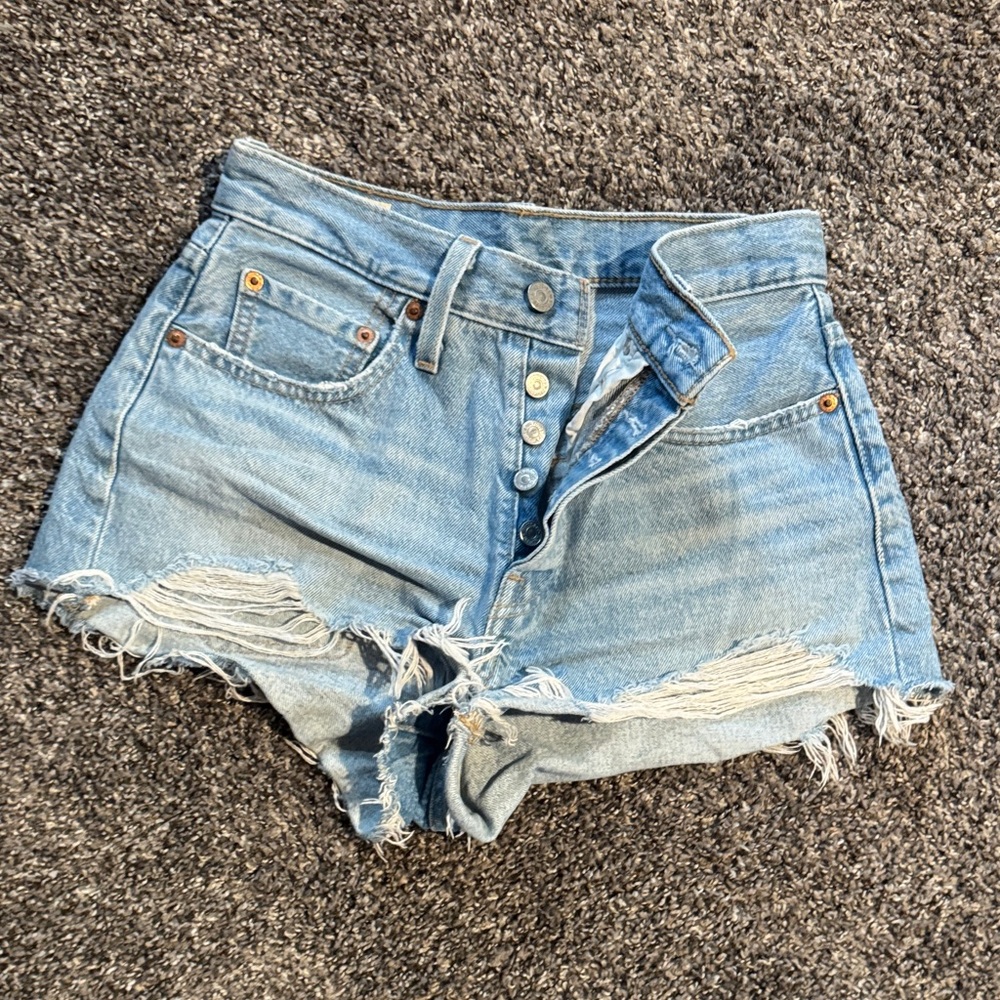 Levi's 501 Shorty Distressed High-Waisted Blue Jean Shorts